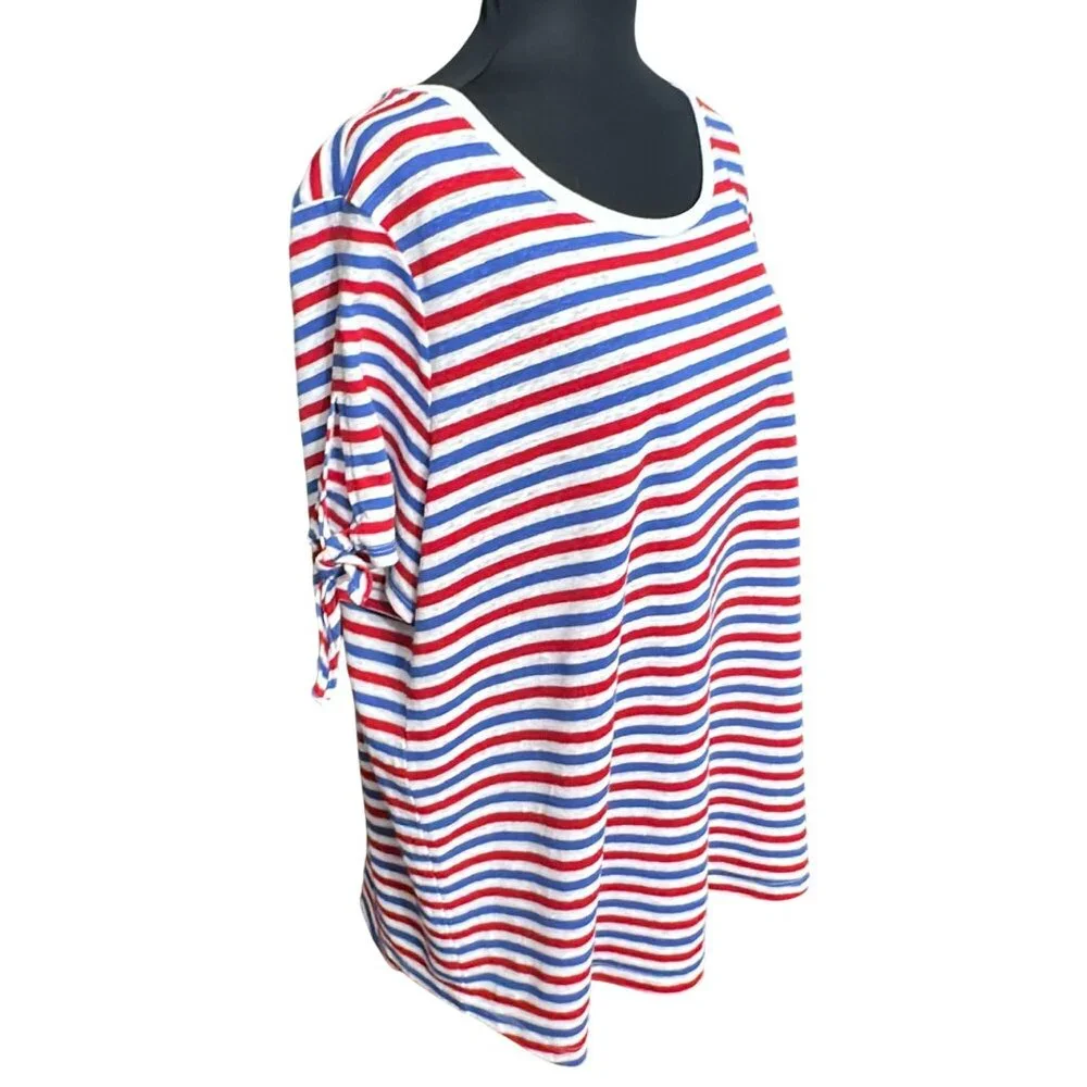 Talbots Shirt Size 2X Red White Blue Patriotic USA Linen Blend Stripe Top Tee - Picture 8 of 10